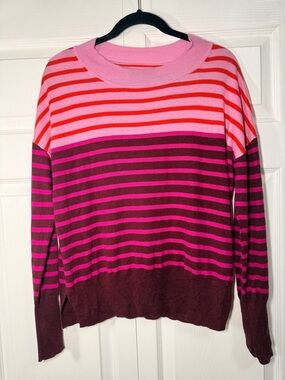 GAP Striped Crewneck Sweater in Pink, Red and Burgundy
